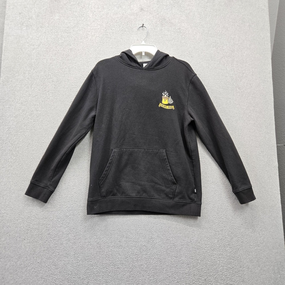 Vans Boys Hoodie XL Black Hot Mug Skeleton Logo Graphic Print Fleece Pullover